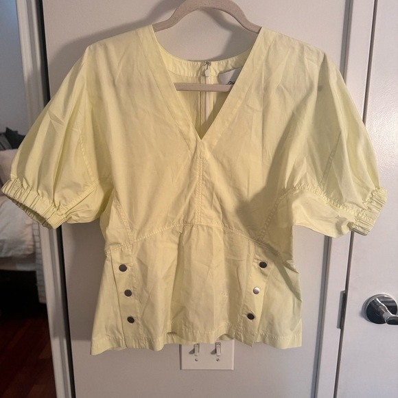 3.1 PHILLIP LIM Snap-Detailed Cotton-Poplin Blouse - Pastel Yellow - Picture 3 of 7